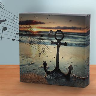 1/4x Soundbox Bewegungsmelder 4 Motive 12x12x3,5cm Pappe Kunststoff batteriebetrieben Meditationssound Lautstärke regulierbar