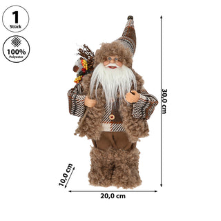 Weihnachtsmann Figur mit Bündel braun 20x30x10cm Polyester PE Vinyl Weihnachtsmannpuppe Dekoration