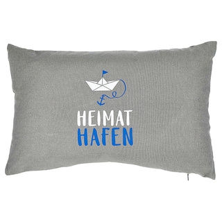 Kissen 'Heimathafen/Glück Ahoi' 50x30cm grau blau weiß Baumwolle Polyester 280g Füllung Sofakissen Kuschelkissen maritim