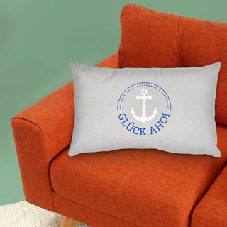 Kissen 'Heimathafen/Glück Ahoi' 50x30cm grau blau weiß Baumwolle Polyester 280g Füllung Sofakissen Kuschelkissen maritim