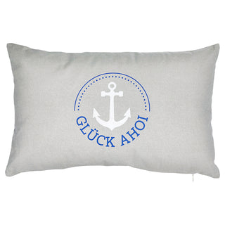 Kissen 'Heimathafen/Glück Ahoi' 50x30cm grau blau weiß Baumwolle Polyester 280g Füllung Sofakissen Kuschelkissen maritim