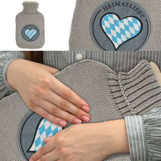 Wärmflasche Schwarzwaldliebe/Heimatliebe/Heimathafen 20x32,5x5cm grau Polyacryl Polyester Kautschuk Bettflasche Thermophor Füllmenge 1,5 Liter
