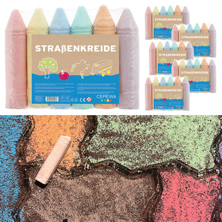6/24x XL Straßenkreide Set H18cm rot gelb blau grün orange lila geschrinkt Malkreide Kreidestangen