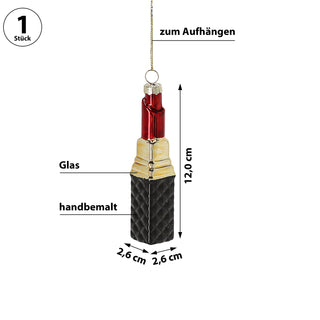 Christbaumschmuck Lippenstift Glas 12x2,6cm bunt Baumschmuck Anhänger Weihnachtsschmuck