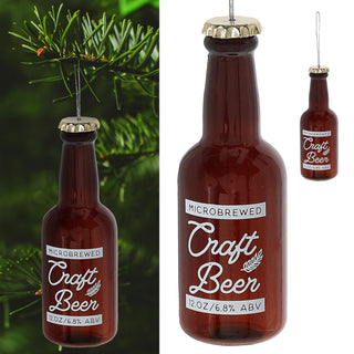 Christbaumschmuck Bierflasche 'Craftbeer' Glas 13x4,5cm braun weiß Baumschmuck Anhänger Weihnachtsschmuck