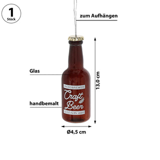Christbaumschmuck Bierflasche 'Craftbeer' Glas 13x4,5cm braun weiß Baumschmuck Anhänger Weihnachtsschmuck