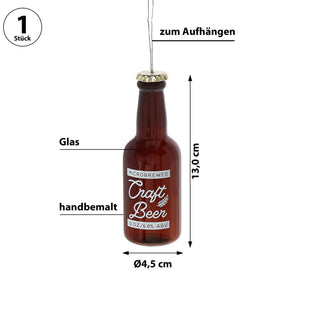 Christbaumschmuck Bierflasche 'Craftbeer' Glas 13x4,5cm braun weiß Baumschmuck Anhänger Weihnachtsschmuck