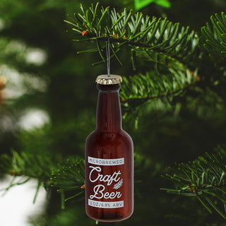 Christbaumschmuck Bierflasche 'Craftbeer' Glas 13x4,5cm braun weiß Baumschmuck Anhänger Weihnachtsschmuck