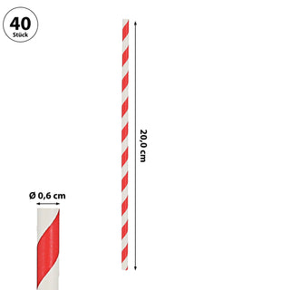 Trinkhalm 40er Set 20x0,6cm Papier rot weiß gestreift StrohhalmPapierstrohhalme Weihnachtsdesign Zuckerstangen-Look