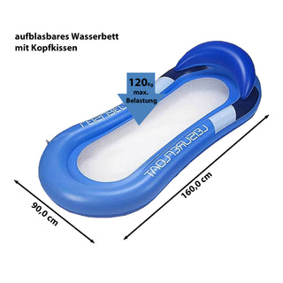 Wasserbett aufblasbar blau 160x90cm PVC Belastbarkeit bis 100 Kg Luftbett Luftmatratze Strand Meer Schwimmbad
