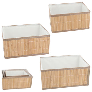 Aufbewahrungskorb rechteckig 3er Set Bambus Leinen 3 Größen Utensilienkorb Badezimmerkorb Bambuskörbchen