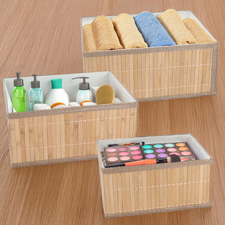 Aufbewahrungskorb rechteckig 3er Set Bambus Leinen 3 Größen Utensilienkorb Badezimmerkorb Bambuskörbchen