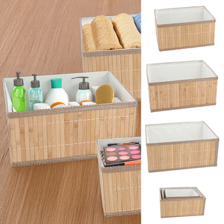 Aufbewahrungskorb rechteckig 3er Set Bambus Leinen 3 Größen Utensilienkorb Badezimmerkorb Bambuskörbchen