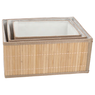 Aufbewahrungskorb rechteckig 3er Set Bambus Leinen 3 Größen Utensilienkorb Badezimmerkorb Bambuskörbchen