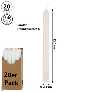 Stabkerze 20er Set weiß/creme/rosa/rubinrot/weinrot/grün/grau 2,1x22cm Paraffin Dekokerze Kerze Leuchterkerzen Wachskerze Echtwachs Brenndauer 7h