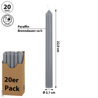 Stabkerze 20er Set weiß/creme/rosa/rubinrot/weinrot/grün/grau 2,1x22cm Paraffin Dekokerze Kerze Leuchterkerzen Wachskerze Echtwachs Brenndauer 7h