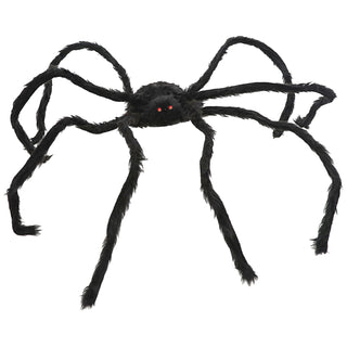 Spinne animiert schwarz 100x18x14cm Styropor Polyester Halloween-Deko Gruselspinne rot leuchtende Augen Sound Bewegung Geräuschesensor batteriebetrieben