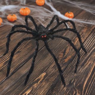 Spinne animiert schwarz 100x18x14cm Styropor Polyester Halloween-Deko Gruselspinne rot leuchtende Augen Sound Bewegung Geräuschesensor batteriebetrieben