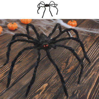 Spinne animiert schwarz 100x18x14cm Styropor Polyester Halloween-Deko Gruselspinne rot leuchtende Augen Sound Bewegung Geräuschesensor batteriebetrieben