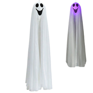 LED Geist leuchtender Kopf 10x80cm weiß PE Polyester aufhängbar batteriebetrieben Farbwechsel Halloween