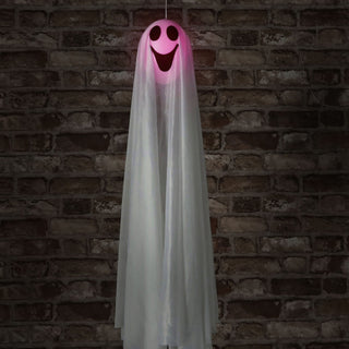 LED Geist leuchtender Kopf 10x80cm weiß PE Polyester aufhängbar batteriebetrieben Farbwechsel Halloween