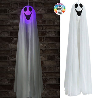 LED Geist leuchtender Kopf 10x80cm weiß PE Polyester aufhängbar batteriebetrieben Farbwechsel Halloween