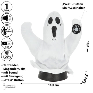 Geist tanzend singend 14x18x8cm ABS PP Polyester batteriebetrieben Halloween Gespenst Sound Bewegung Press Here Button Dekofigur