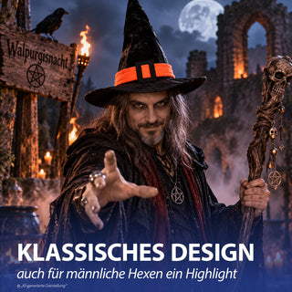 Hexenhut singend laufend animiert ABS PP Polyester onesize schwarz orange Zauberhut Halloween Sound Bewegung An-/Ausschalter Geräuschsensor