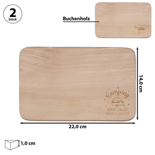 Vesperbrett 'Camping' 2er Set Buchenholz 22x14x1cm Schneidebrett Teller Campingurlaub Brotzeitbrett Campingmotive