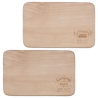 Vesperbrett 'Camping' 2er Set Buchenholz 22x14x1cm Schneidebrett Teller Campingurlaub Brotzeitbrett Campingmotive