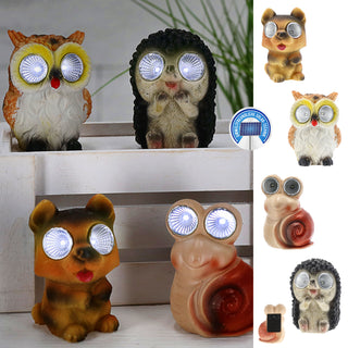 Solar Gartenfiguren 3er Set Eule Igel Schnecke 6x9x5cm Polyresin Solarpanel Akku Leuchtaugen