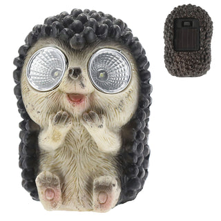 Solar Gartenfiguren 3er Set Eule Igel Schnecke 6x9x5cm Polyresin Solarpanel Akku Leuchtaugen