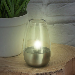 LED Solar Tischleuchte 4er Set silber 6x8x6cm Edelstahl Kunststoff Akku Flackereffekt warmweiß Solarlampe Kerzenform