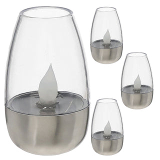 LED Solar Tischleuchte 4er Set silber 6x8x6cm Edelstahl Kunststoff Akku Flackereffekt warmweiß Solarlampe Kerzenform