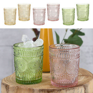 Trinkglas 6er Set 'Mandala' Ø8x10cm 300ml Glas rosa grün orange Bodensticker Wasserglas Ornamente Getränkegläser