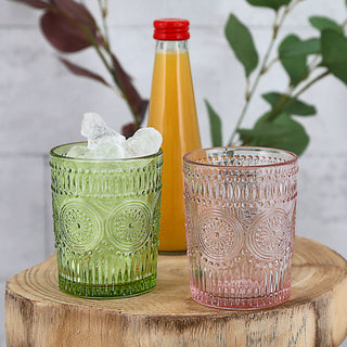 Trinkglas 6er Set 'Mandala' Ø8x10cm 300ml Glas rosa grün orange Bodensticker Wasserglas Ornamente Getränkegläser