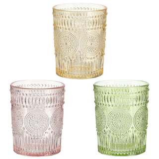 Trinkglas 6er Set 'Mandala' Ø8x10cm 300ml Glas rosa grün orange Bodensticker Wasserglas Ornamente Getränkegläser