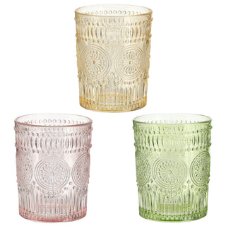 Trinkglas 6er Set 'Mandala' Ø8x10cm 300ml Glas rosa grün orange Bodensticker Wasserglas Ornamente Getränkegläser