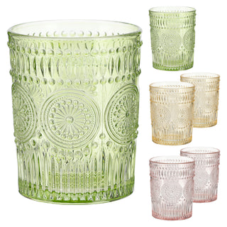 Trinkglas 6er Set 'Mandala' Ø8x10cm 300ml Glas rosa grün orange Bodensticker Wasserglas Ornamente Getränkegläser