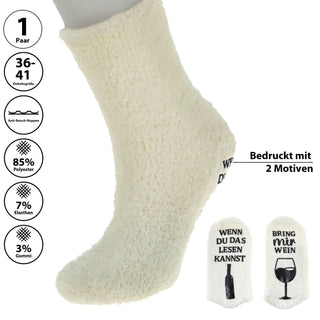 Kuschelsocken mit Spruch ABS weiß onesize Polyester Gummi warm kuschelig Strümpfe Bettsocken Winterstrümpfe