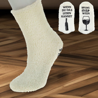 Kuschelsocken mit Spruch ABS weiß onesize Polyester Gummi warm kuschelig Strümpfe Bettsocken Winterstrümpfe