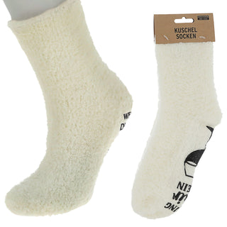 Kuschelsocken mit Spruch ABS weiß onesize Polyester Gummi warm kuschelig Strümpfe Bettsocken Winterstrümpfe