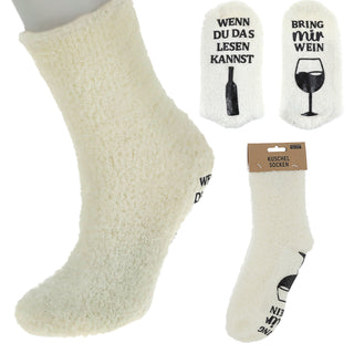 Kuschelsocken mit Spruch ABS weiß onesize Polyester Gummi warm kuschelig Strümpfe Bettsocken Winterstrümpfe