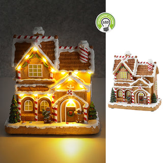 LED Winter Haus Lebkuchen 21,5x22,5cm Polyresin 15 warmweiße LEDs batteriebetrieben An-/Ausschalter Weihnachtsdekoration