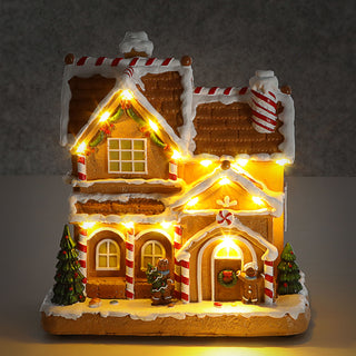 LED Winter Haus Lebkuchen 21,5x22,5cm Polyresin 15 warmweiße LEDs batteriebetrieben An-/Ausschalter Weihnachtsdekoration