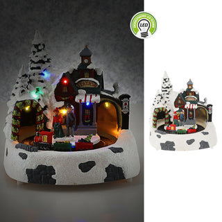 LED Winterlandschaft drehender Zug Paar 19,5x21cm Polyresin 7 bunte LEDs batteriebetrieben An-/Ausschalter Weihnachtsdekoration