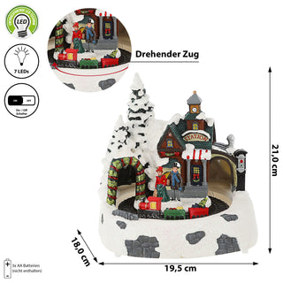 LED Winterlandschaft drehender Zug Paar 19,5x21cm Polyresin 7 bunte LEDs batteriebetrieben An-/Ausschalter Weihnachtsdekoration