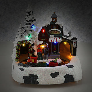 LED Winterlandschaft drehender Zug Paar 19,5x21cm Polyresin 7 bunte LEDs batteriebetrieben An-/Ausschalter Weihnachtsdekoration