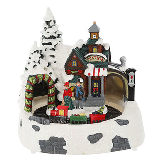 LED Winterlandschaft drehender Zug Paar 19,5x21cm Polyresin 7 bunte LEDs batteriebetrieben An-/Ausschalter Weihnachtsdekoration