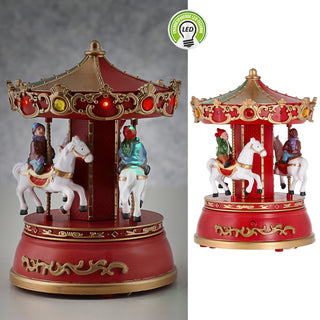 LED Winterkarussell drehend Musik 13x18,5cm Polyresin 10 bunte LEDs batteriebetrieben An-/Ausschalter Weihnachtsdekoration